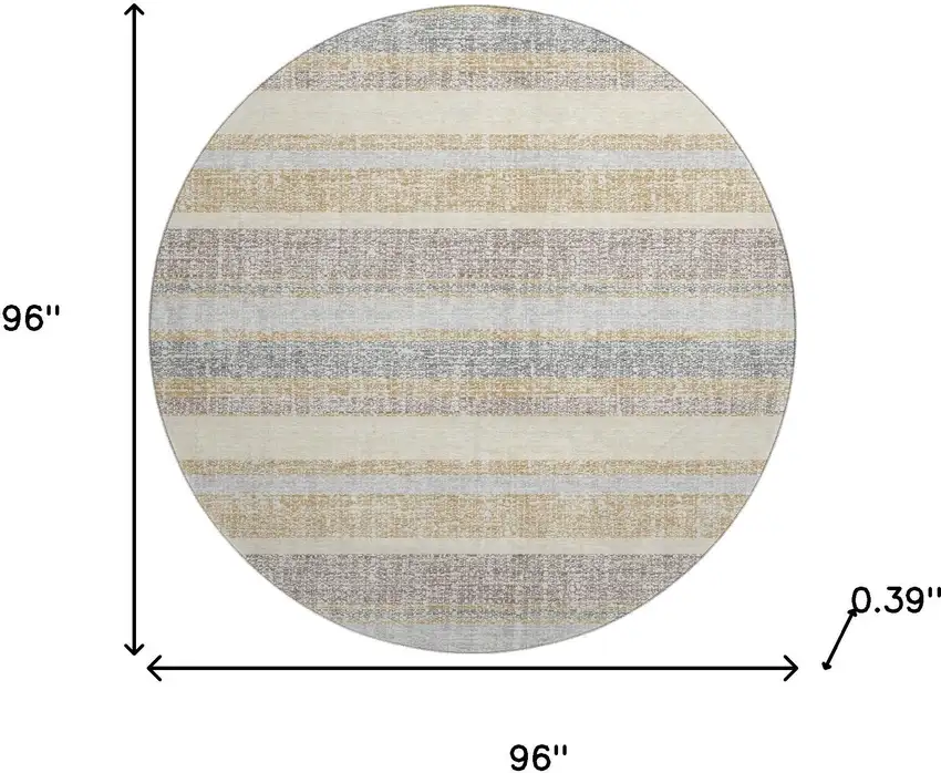 8' Gold And Beige Striped Washable Round Rug With UV Protection Photo 8