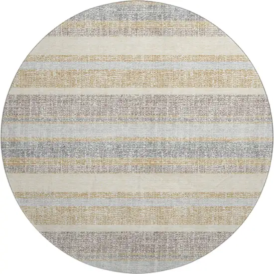 8' Gold And Beige Striped Washable Round Rug With UV Protection Photo 1