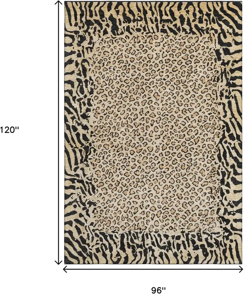 8' Gold And Black Animal Print Washable Area Rug With UV Protection Photo 6