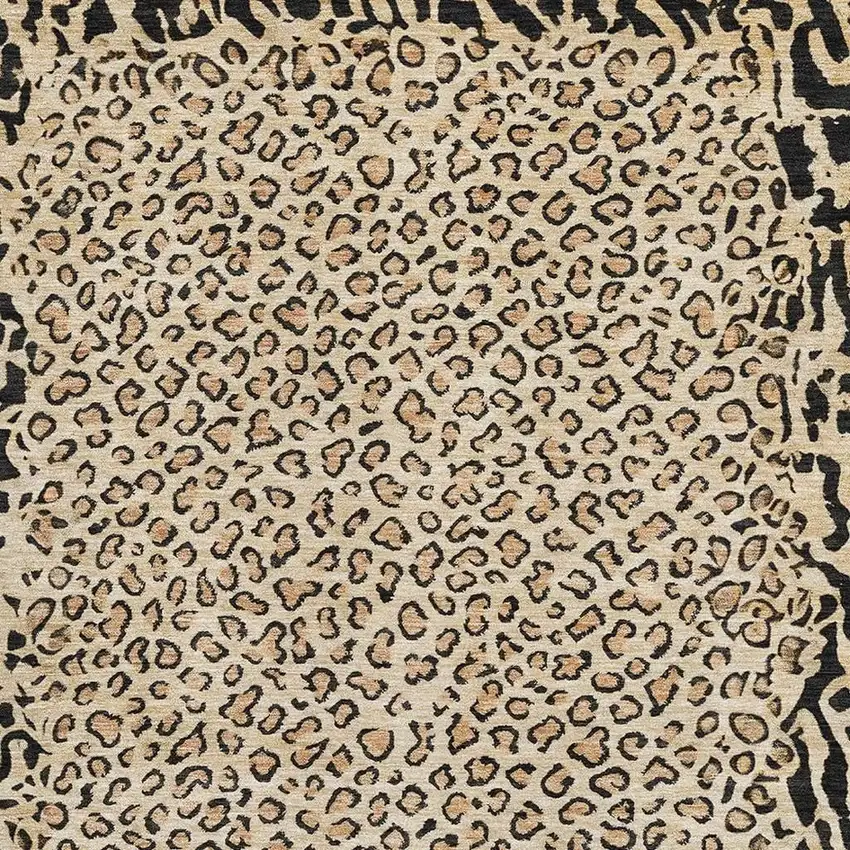 8' Gold And Black Animal Print Washable Area Rug With UV Protection Photo 2
