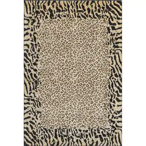 Photo of 8' Gold And Black Animal Print Washable Area Rug With UV Protection