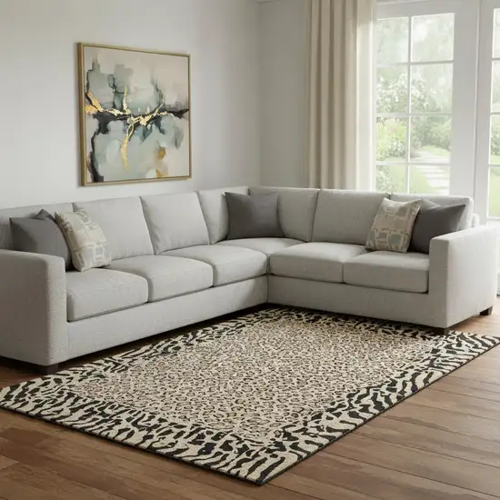 8' Gold And Black Animal Print Washable Area Rug With UV Protection Photo 2