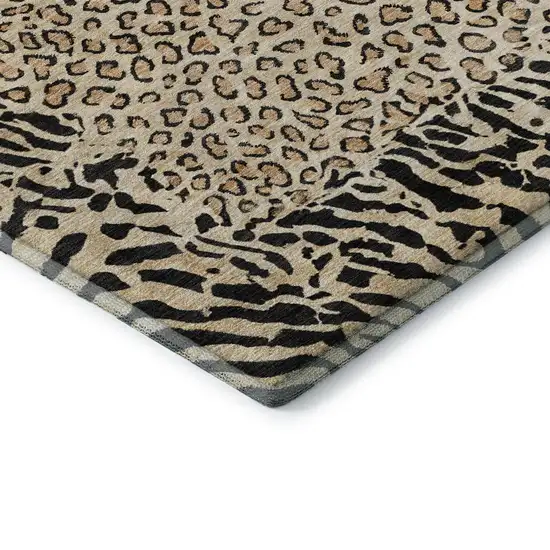8' Gold And Black Animal Print Washable Area Rug With UV Protection Photo 7