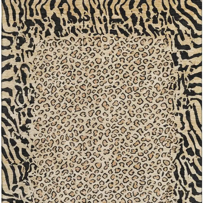 8' Gold And Black Animal Print Washable Area Rug With UV Protection Photo 3