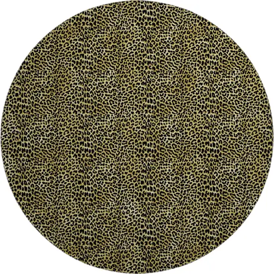 8' Gold And Black Round Leopard Print Washable Indoor Outdoor Area Rug Photo 2