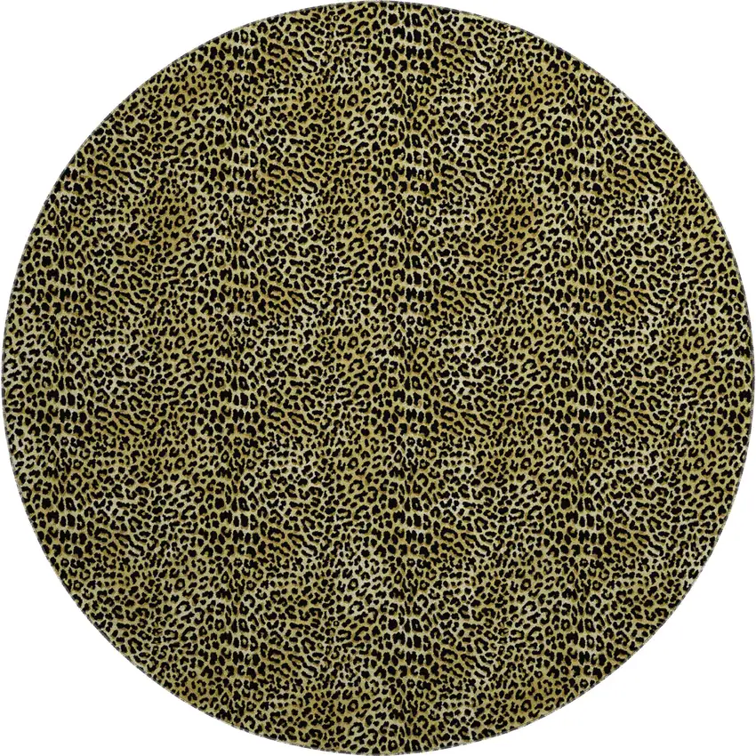 8' Gold And Black Round Leopard Print Washable Indoor Outdoor Area Rug Photo 2