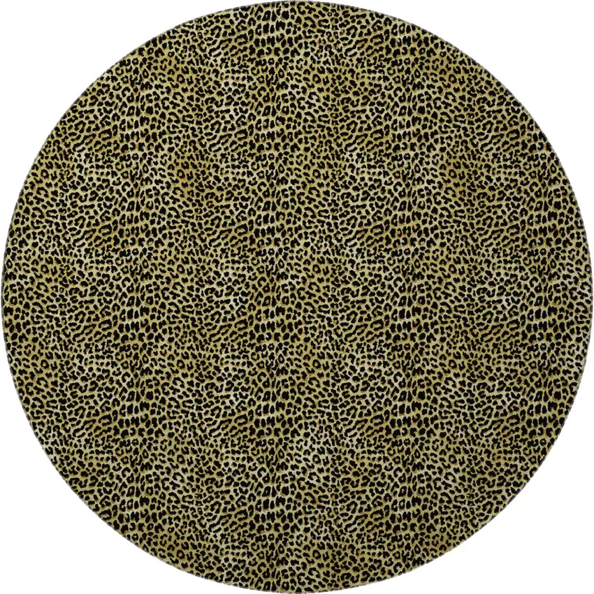 8' Gold And Black Round Leopard Print Washable Indoor Outdoor Area Rug Photo 4