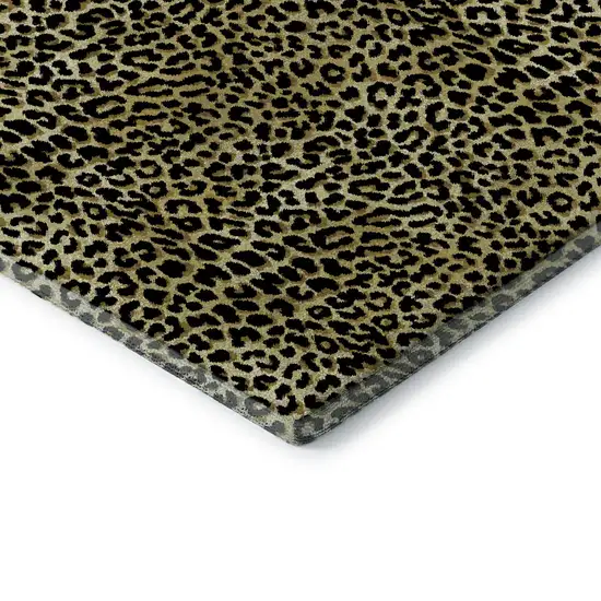 8' Gold And Black Round Leopard Print Washable Indoor Outdoor Area Rug Photo 6