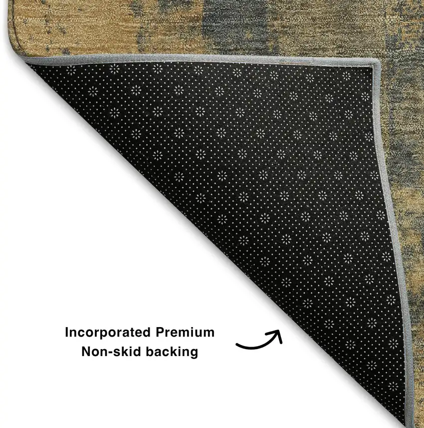 8' Gold And Blue Abstract Washable Round Rug With UV Protection Photo 6