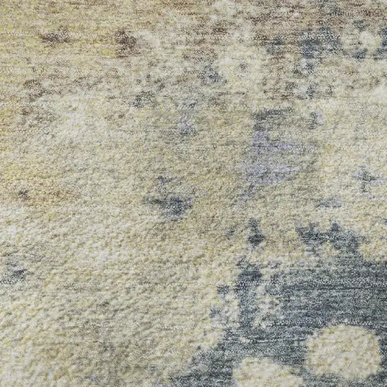 8' Gold And Blue Abstract Washable Round Rug With UV Protection Photo 8