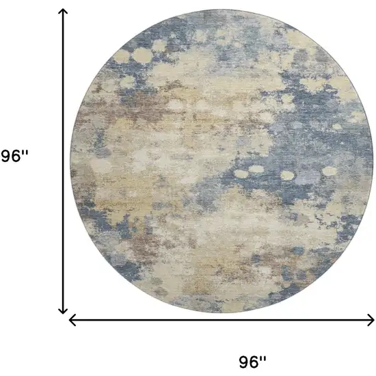 8' Gold And Blue Abstract Washable Round Rug With UV Protection Photo 9