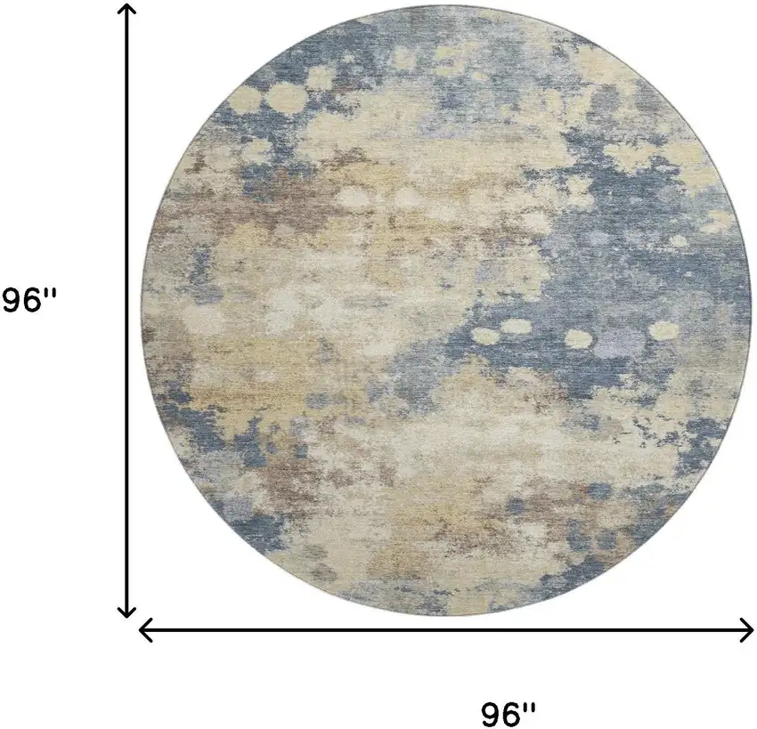 8' Gold And Blue Abstract Washable Round Rug With UV Protection Photo 9