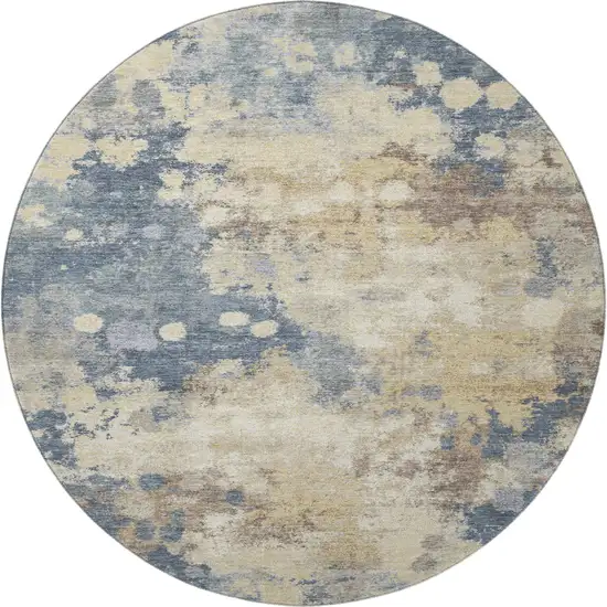 8' Gold And Blue Abstract Washable Round Rug With UV Protection Photo 3