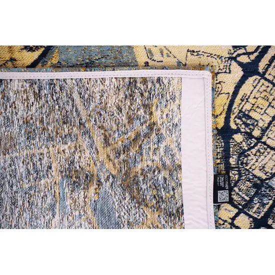 8' Gold And Blue Abstract Washable Round Rug With UV Protection Photo 9