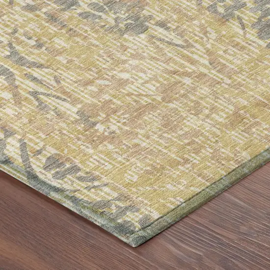 8' Gold And Brown Round Damask Washable Indoor Outdoor Area Rug Photo 5