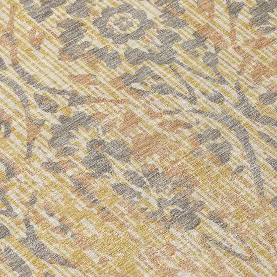 8' Gold And Brown Round Damask Washable Indoor Outdoor Area Rug Photo 6