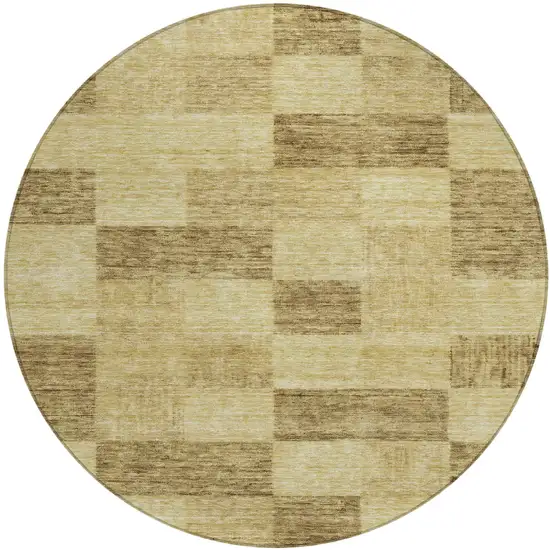 8' Gold And Brown Round Geometric Washable Indoor Outdoor Area Rug Photo 2