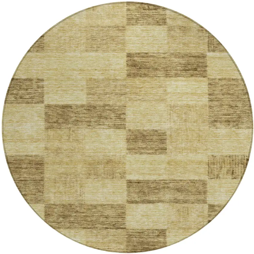 8' Gold And Brown Round Geometric Washable Indoor Outdoor Area Rug Photo 2