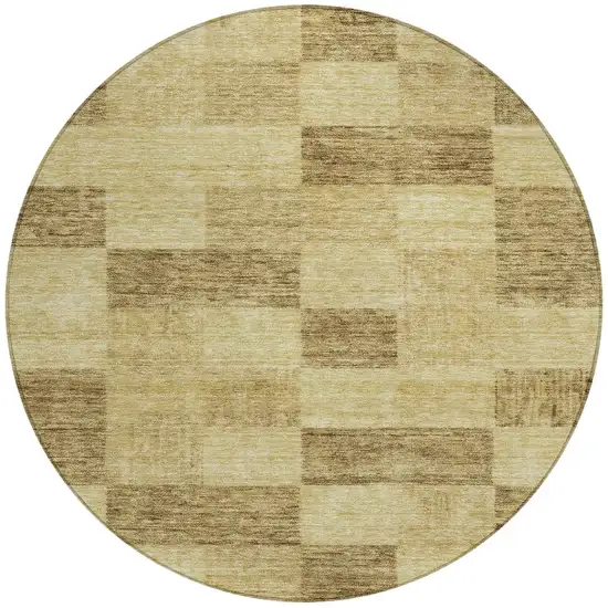 8' Gold And Brown Round Geometric Washable Indoor Outdoor Area Rug Photo 6