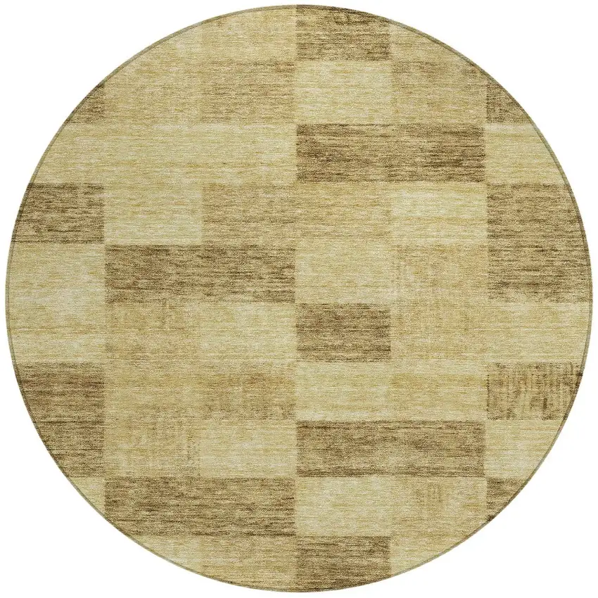 8' Gold And Brown Round Geometric Washable Indoor Outdoor Area Rug Photo 6