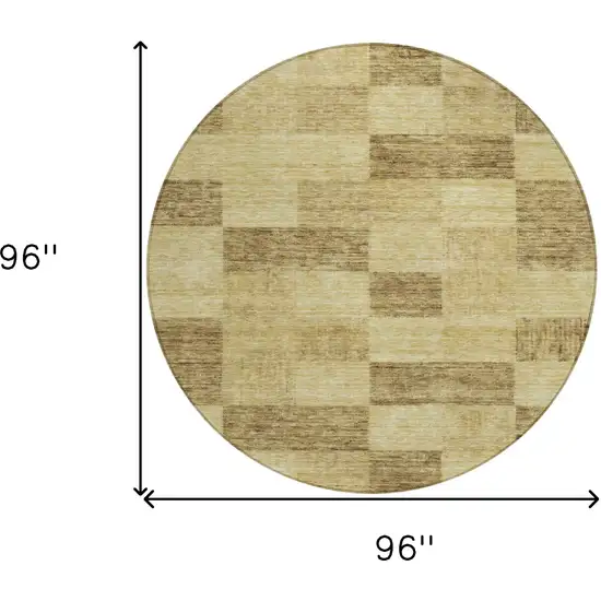 8' Gold And Brown Round Geometric Washable Indoor Outdoor Area Rug Photo 9