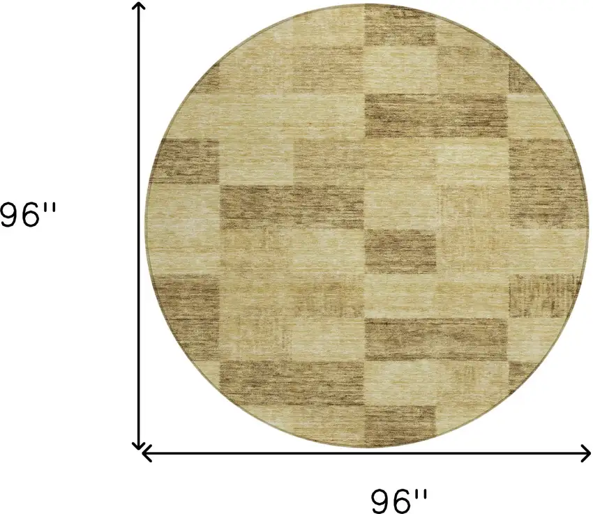 8' Gold And Brown Round Geometric Washable Indoor Outdoor Area Rug Photo 9