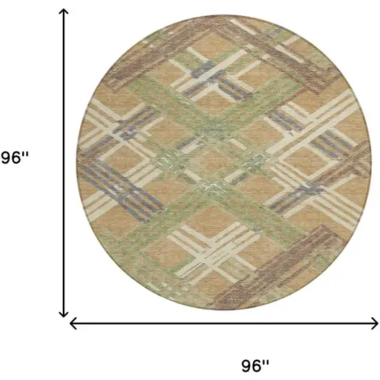 8' Gold And Brown Round Geometric Washable Indoor Outdoor Area Rug Photo 8