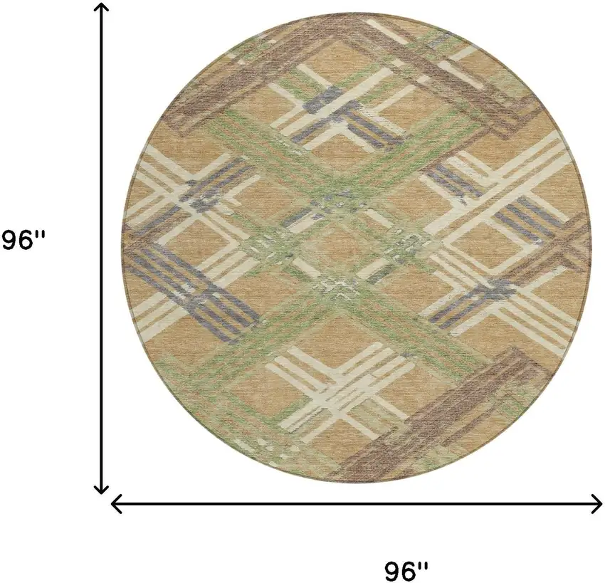 8' Gold And Brown Round Geometric Washable Indoor Outdoor Area Rug Photo 8