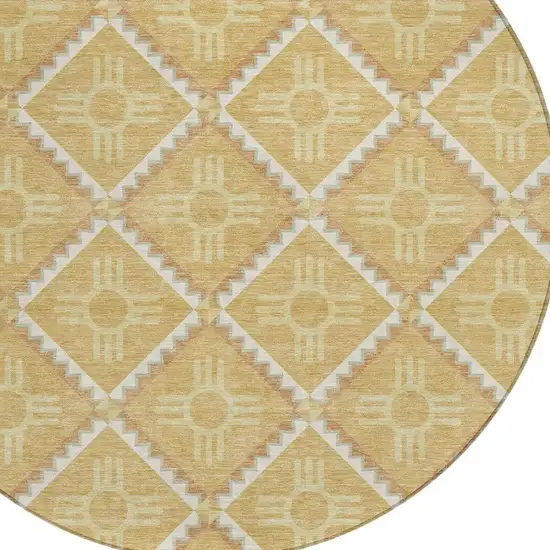 8' Gold And Brown Round Geometric Washable Indoor Outdoor Area Rug Photo 5