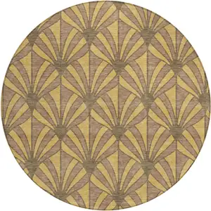 Photo of 8' Gold And Brown Round Seashell Washable Indoor Outdoor Area Rug
