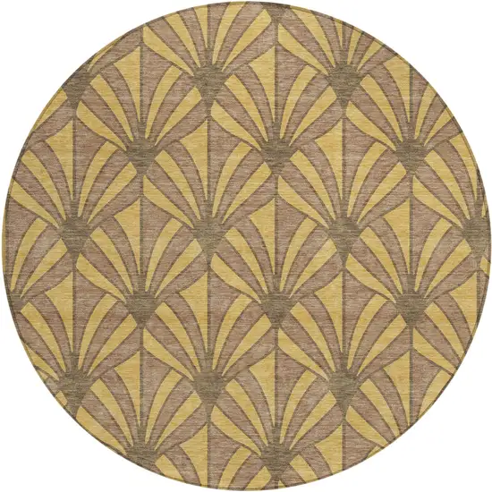 8' Gold And Brown Round Seashell Washable Indoor Outdoor Area Rug Photo 1