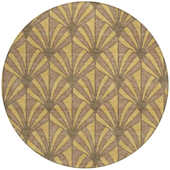 8' Gold And Brown Round Seashell Washable Indoor Outdoor Area Rug Photo 3