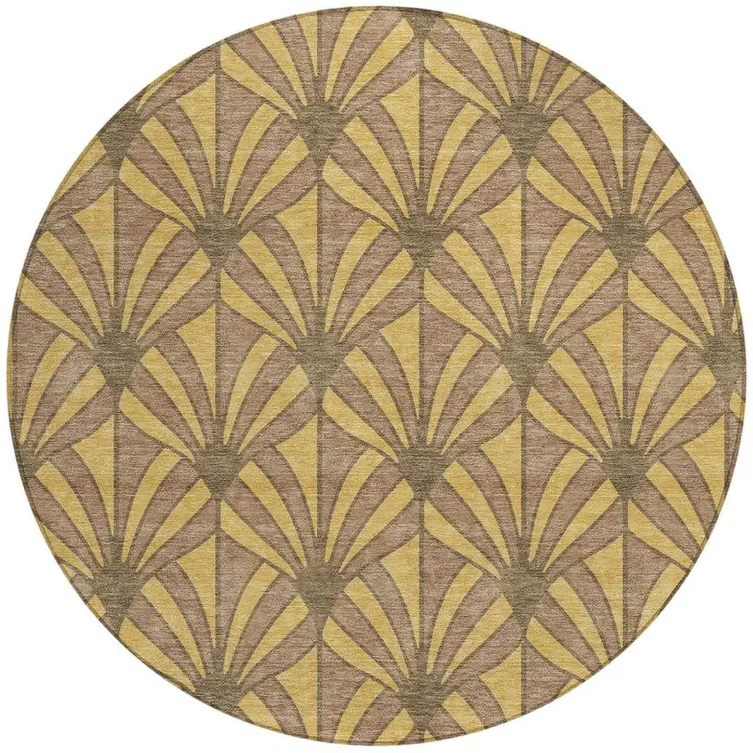 8' Gold And Brown Round Seashell Washable Indoor Outdoor Area Rug Photo 3