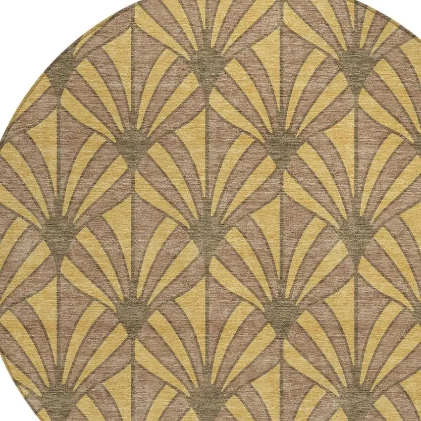 8' Gold And Brown Round Seashell Washable Indoor Outdoor Area Rug Photo 2