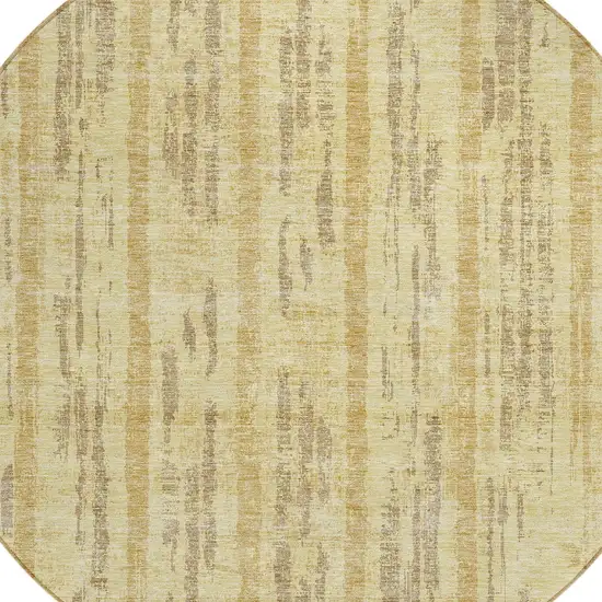 8' Gold And Brown Round Striped Washable Indoor Outdoor Area Rug Photo 4