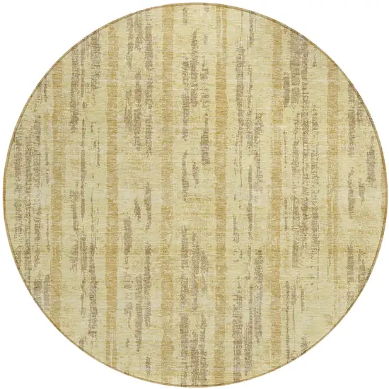 8' Gold And Brown Round Striped Washable Indoor Outdoor Area Rug Photo 2