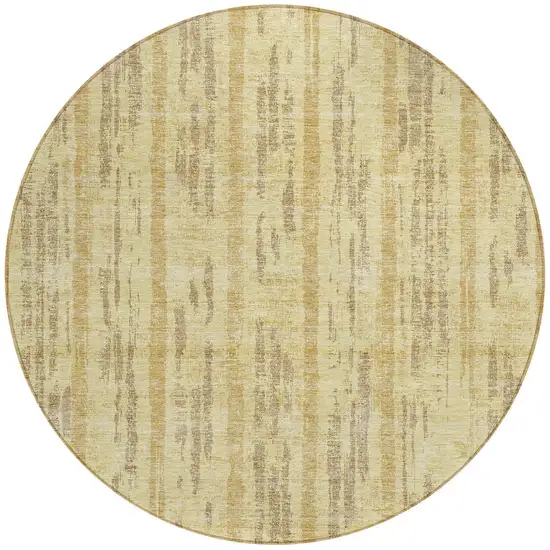 8' Gold And Brown Round Striped Washable Indoor Outdoor Area Rug Photo 5