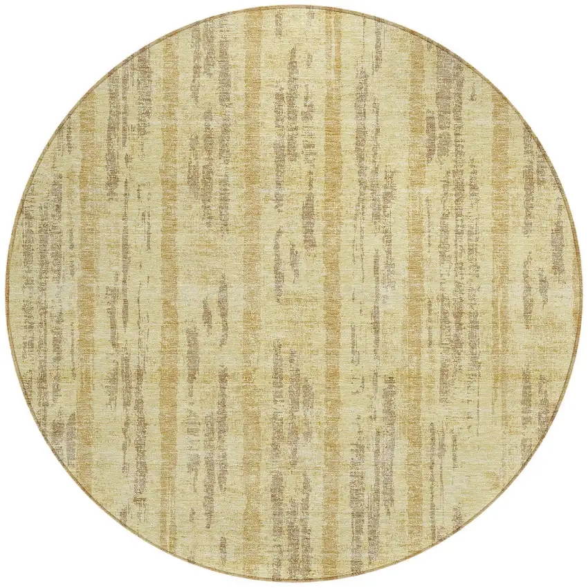8' Gold And Brown Round Striped Washable Indoor Outdoor Area Rug Photo 5
