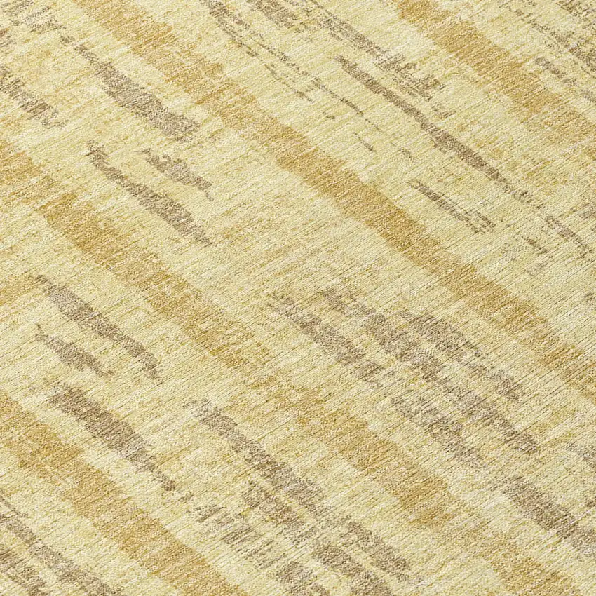 8' Gold And Brown Round Striped Washable Indoor Outdoor Area Rug Photo 8