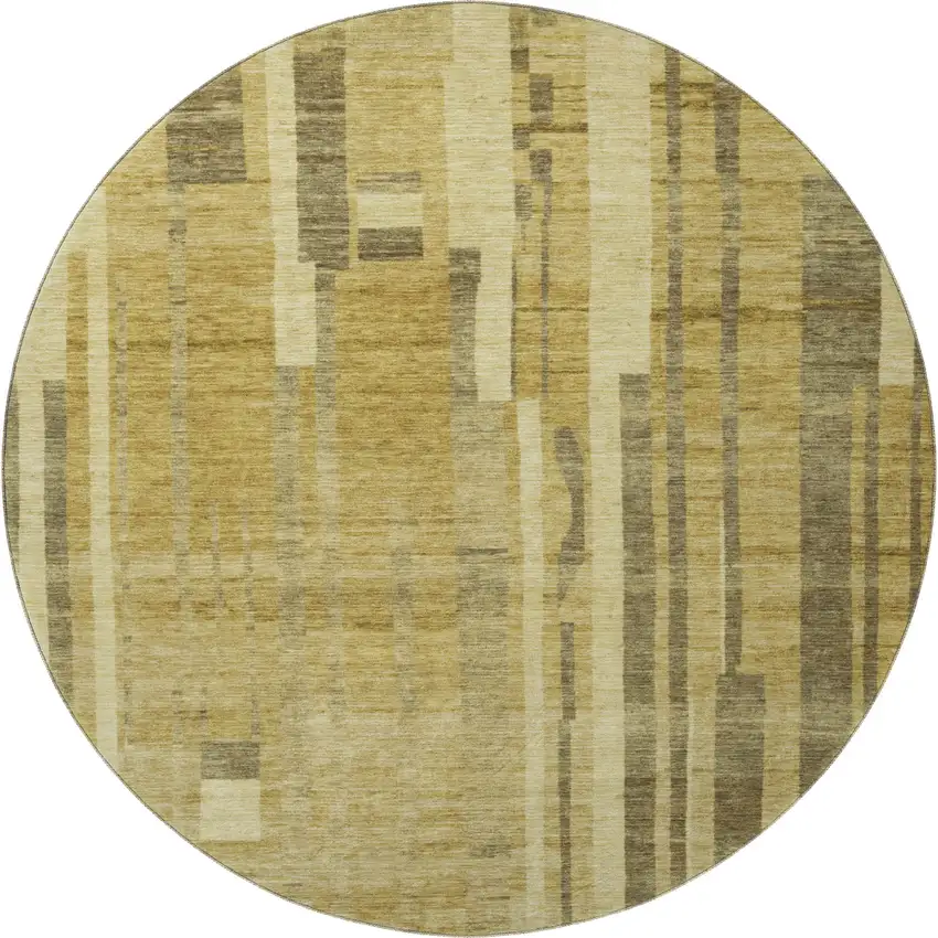 8' Gold And Brown Striped Washable Round Rug With UV Protection Photo 3