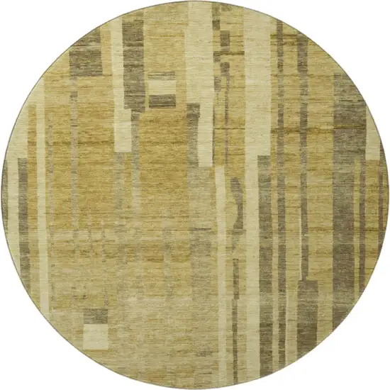 8' Gold And Brown Striped Washable Round Rug With UV Protection Photo 3