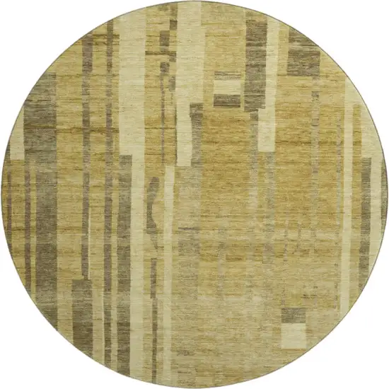 8' Gold And Brown Striped Washable Round Rug With UV Protection Photo 1