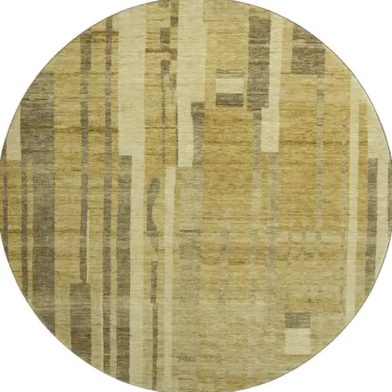 8' Gold And Brown Striped Washable Round Rug With UV Protection Photo 2