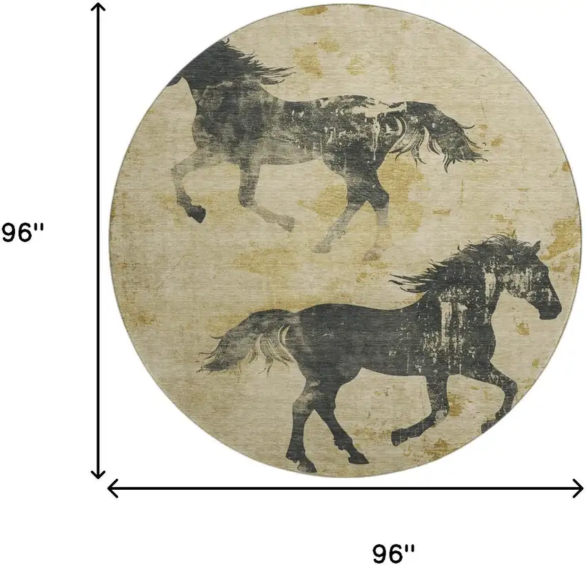 8' Gold And Charcoal Animal Print Washable Round Rug With UV Protection Photo 9