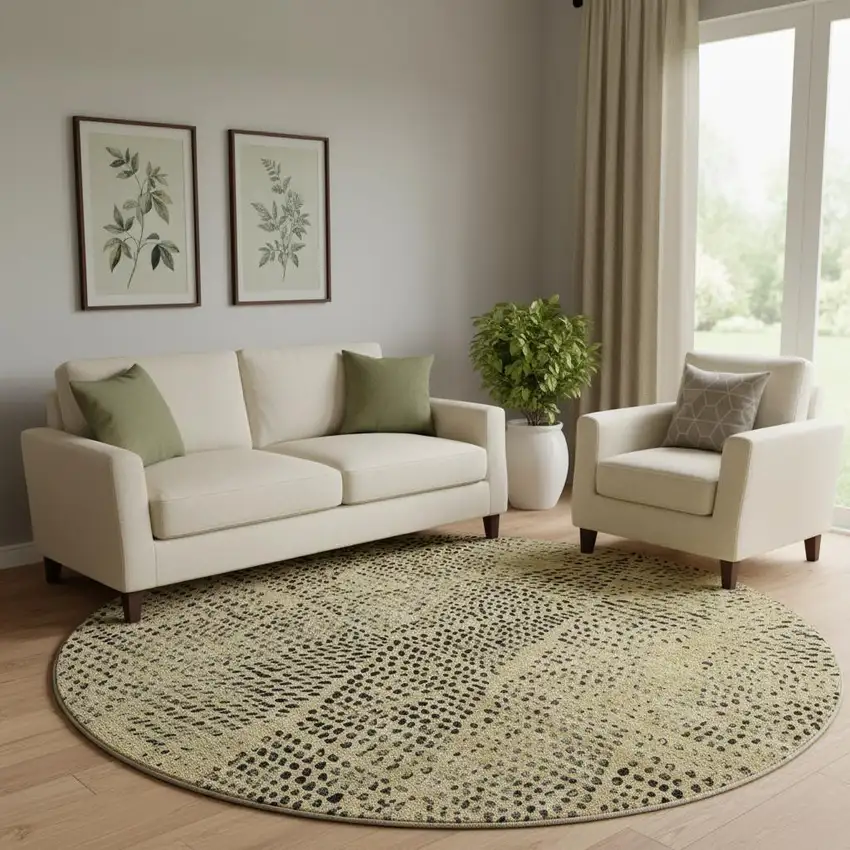 8' Gold And Charcoal Diamond Washable Round Rug With UV Protection Photo 1