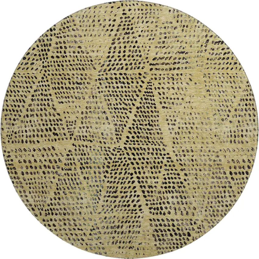 8' Gold And Charcoal Diamond Washable Round Rug With UV Protection Photo 1