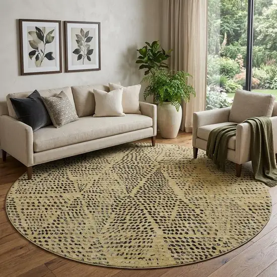8' Gold And Charcoal Diamond Washable Round Rug With UV Protection Photo 1