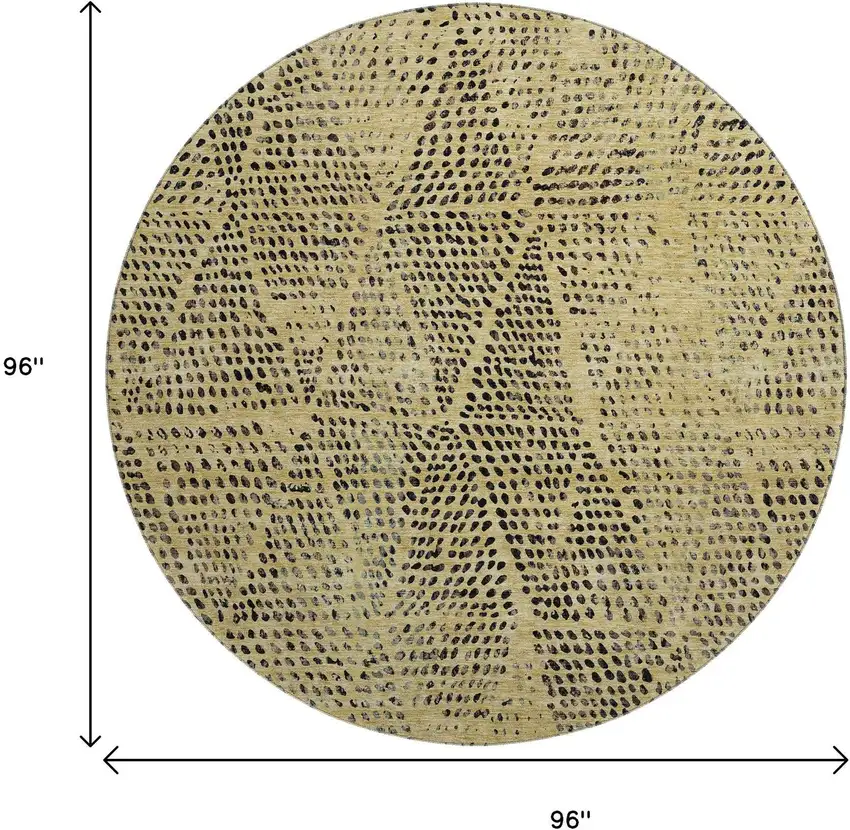 8' Gold And Charcoal Diamond Washable Round Rug With UV Protection Photo 9
