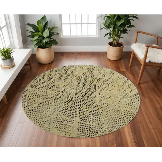 8' Gold And Charcoal Diamond Washable Round Rug With UV Protection Photo 2