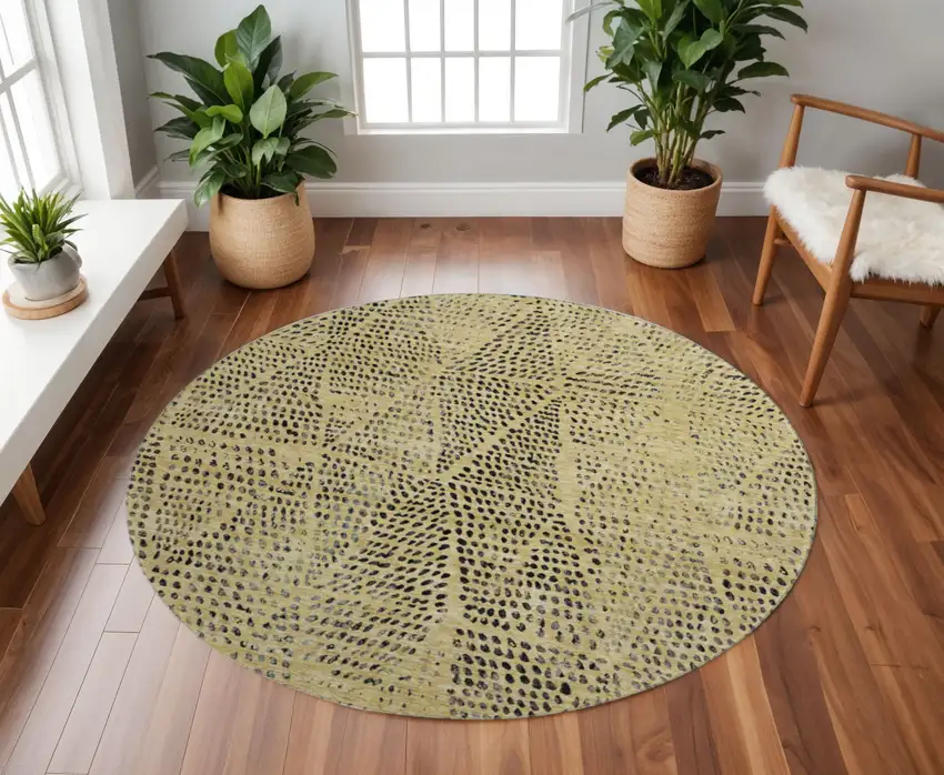8' Gold And Charcoal Diamond Washable Round Rug With UV Protection Photo 2